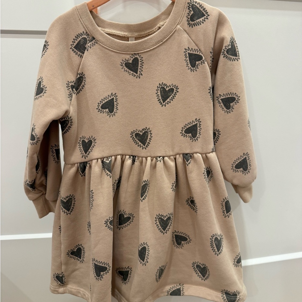 Rylee + Cru Tan Dress with Black Heart Print